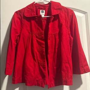 GAP Women's Red 3/4 Sleeve Cotton Swing Jacket